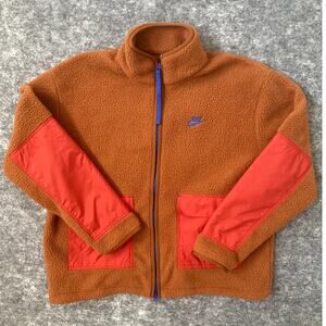 Nike fleece sweater zip up coat patches retro brown orange 80s vibe mens XL